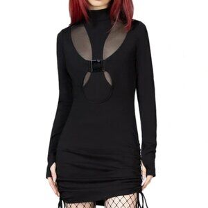 Killstar Shadows Dress Long Sleeve Buckle Mesh Small Black